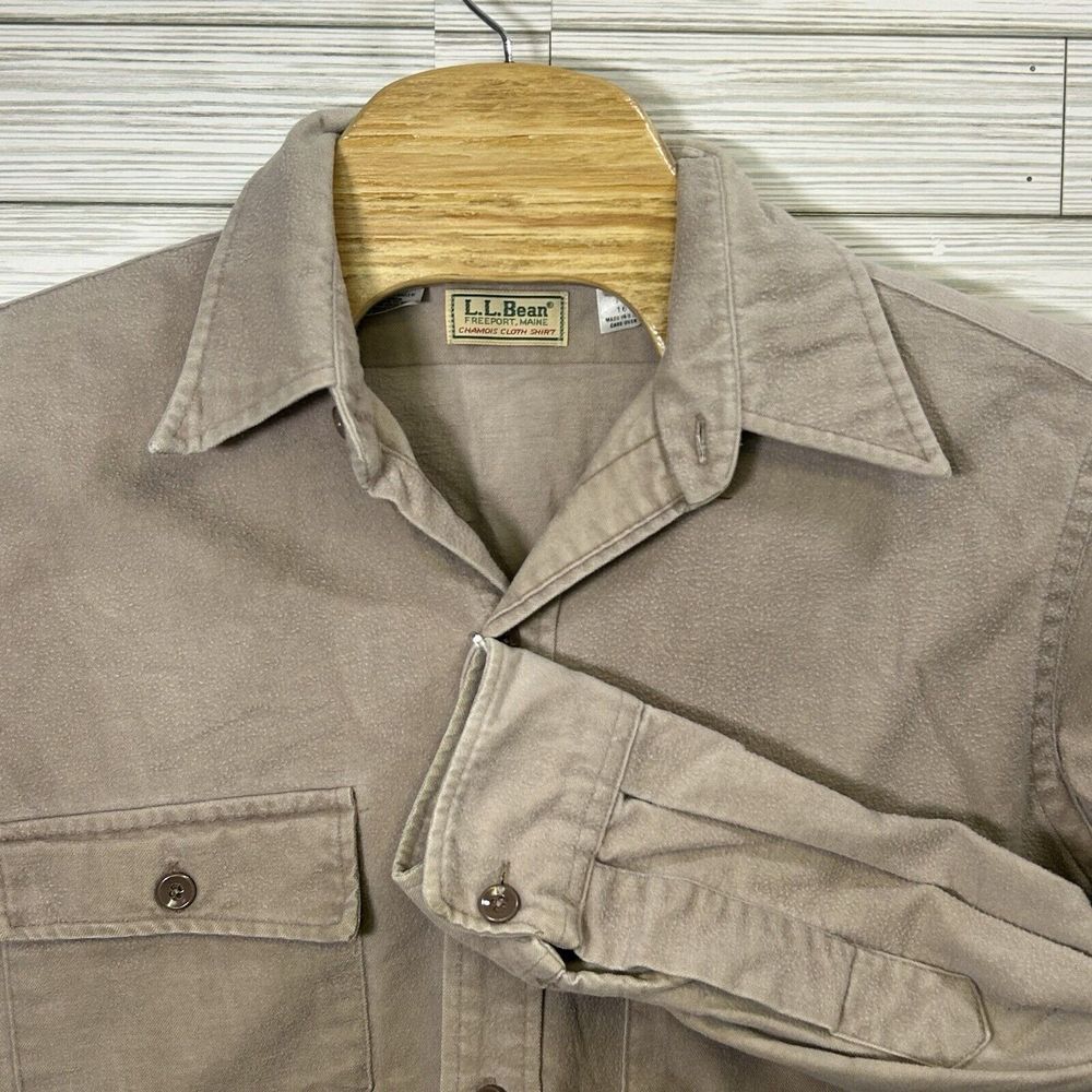 VTG L.L. Bean Men's‎ Chamois Cotton Flannel Button Up Shacket Tan Sz 16 1/2